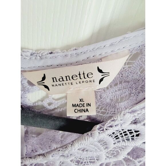 Nanette Lepore XL Embroidered Lace Overlay Tank Shell Mockneck Zipper Lilac - Picture 5 of 8